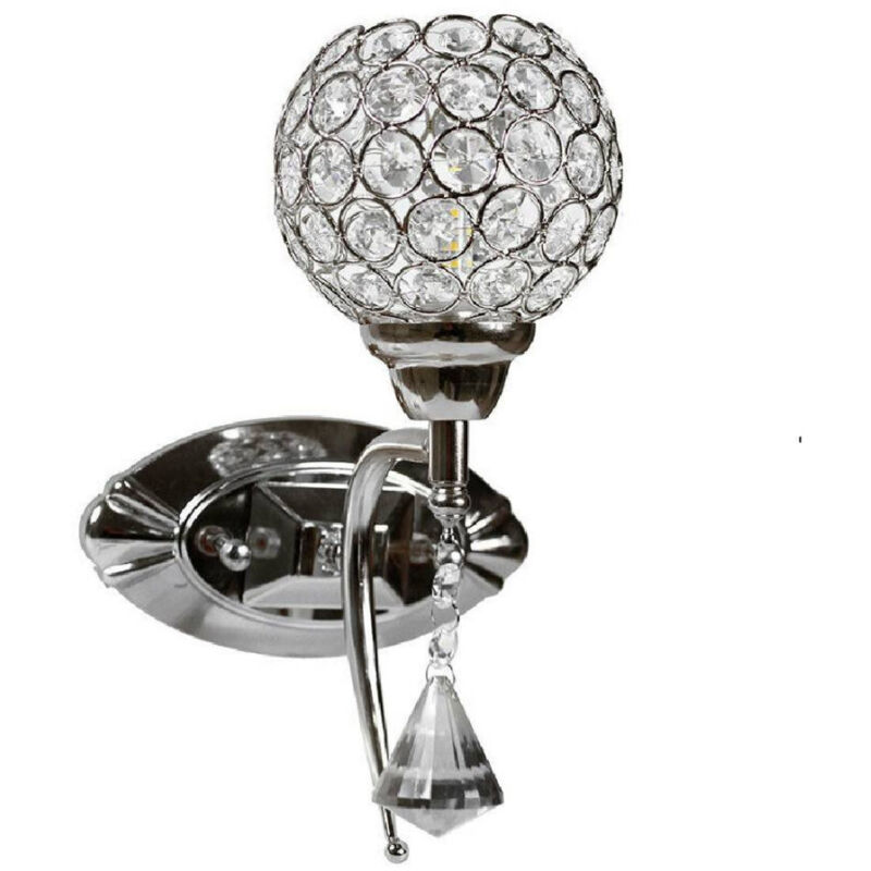 foto del prodotto trade shop traesio applique parete moderno paralume con cristalli acrilico pendente attacco g9 e19 argento