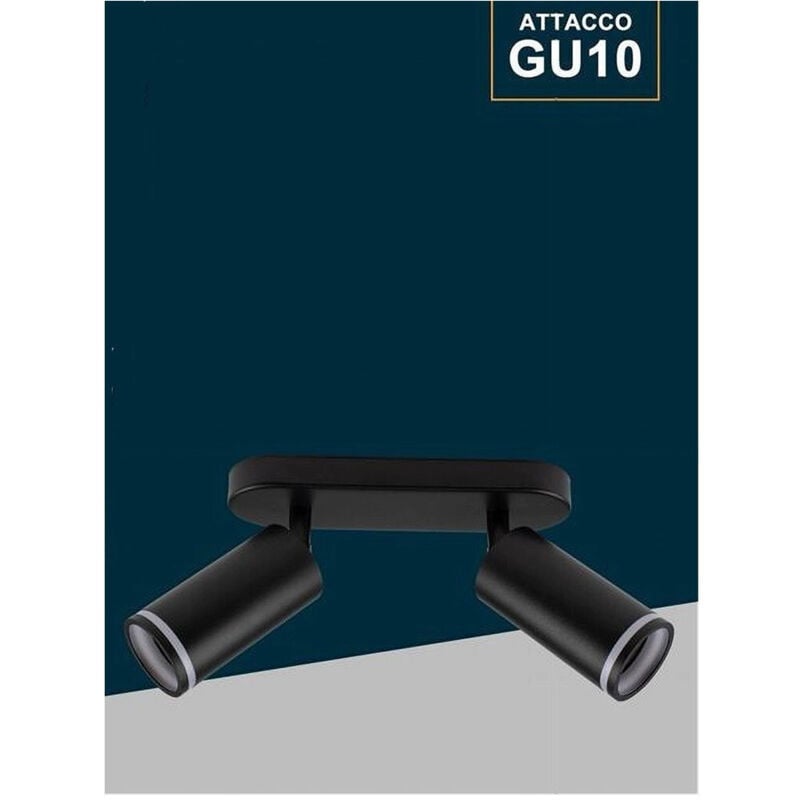foto del prodotto trade shop traesio - applique plafoniera orientabile da soffitto parete 2 diffusori lampada gu10 ts-2 - nero