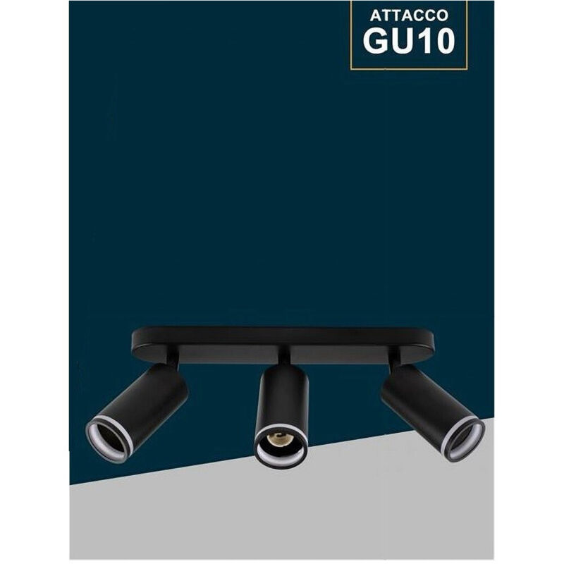 foto del prodotto trade shop traesio applique plafoniera orientabile da soffitto parete 3 diffusori lampada gu10 ts 3 nero