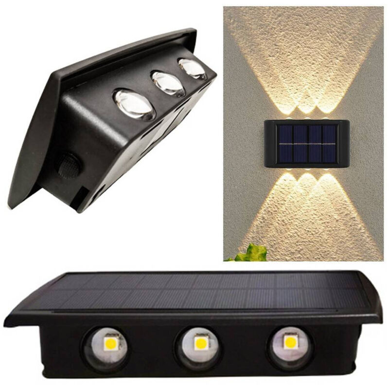 foto del prodotto trade shop traesio - applique segnapasso da esterno a parete energia solare pannello up and down 6led -