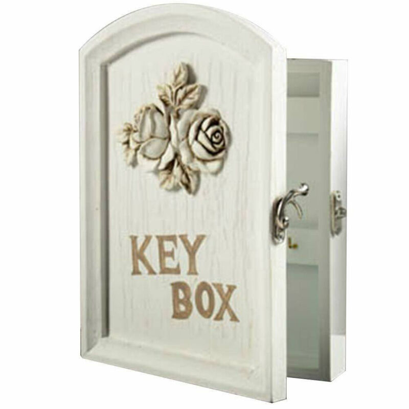 foto del prodotto trade shop traesio armadietto cassetta portachiavi parete 6 ganci porta chiavi e anta legno rose 