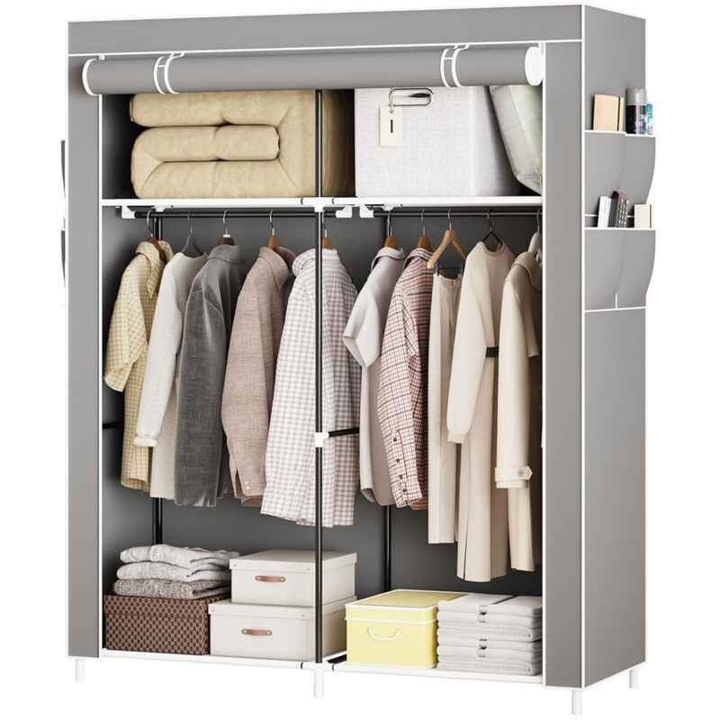 foto del prodotto trade shop traesio armadio portatile in tela organizer pieghevole con mensole 2 binari per appendere vestiti 