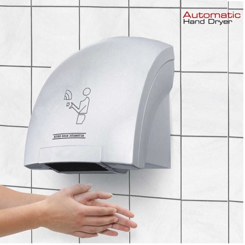 foto del prodotto trade shop traesio asciugamani automatico elettrico ad aria calda fotocellula parete muro per hotel 
