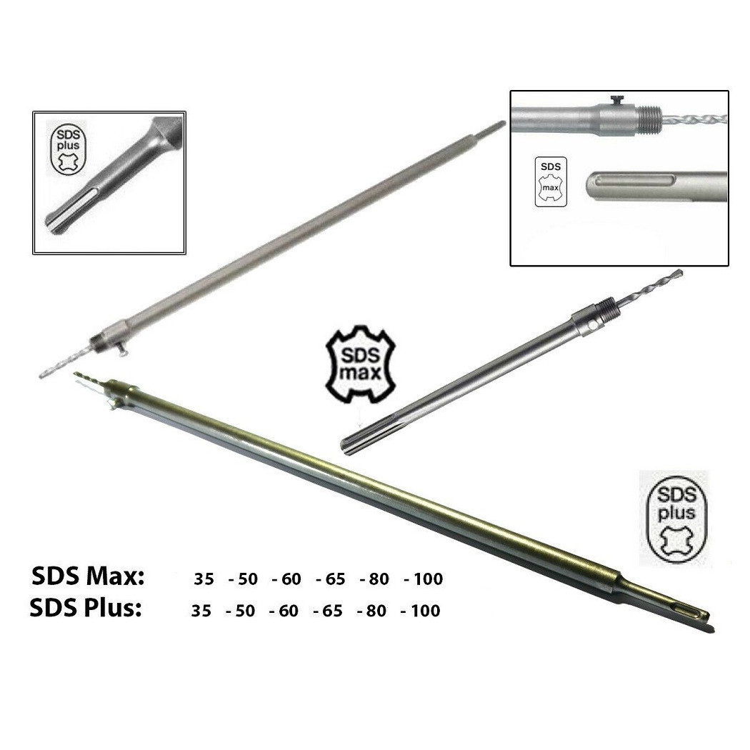 foto del prodotto trade shop traesio asta in acciaio per fresa a tazza carotatrice con attacco sds max o sds plus cm sds plus 11 cm 