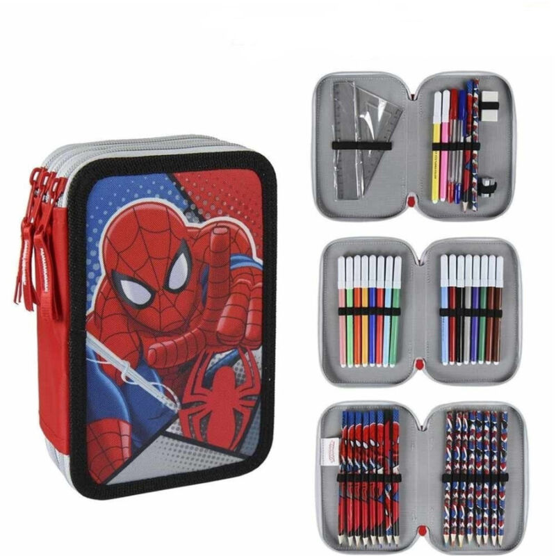 foto del prodotto trade shop traesio astuccio triplo spiderman 3 zip completo accessoriato bambini scuola 