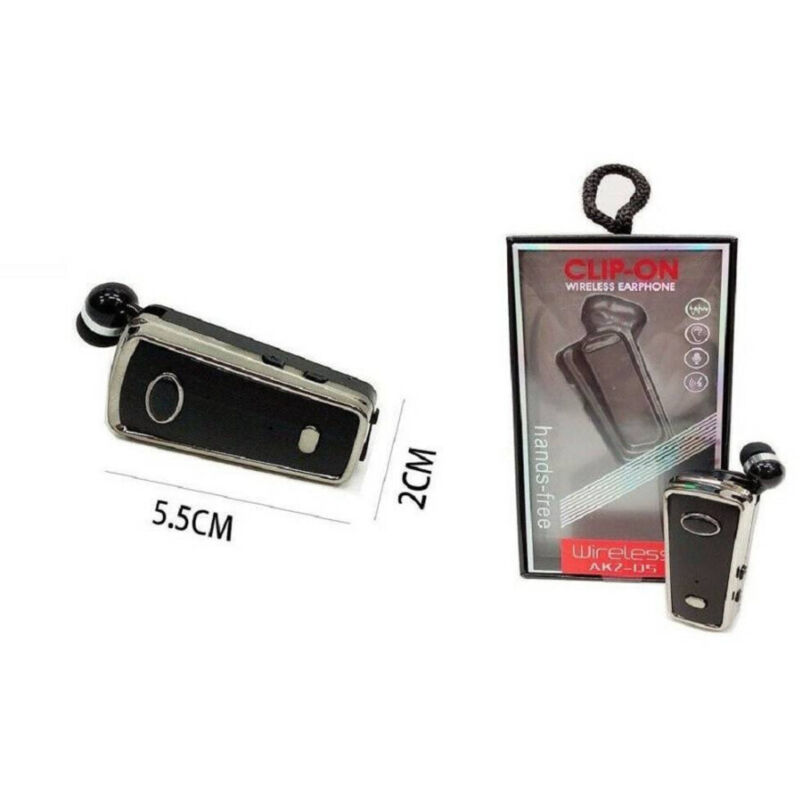 foto del prodotto trade shop traesio auricolare cuffia bluetooth clip on akz q5 cavo retrattile smartphone 