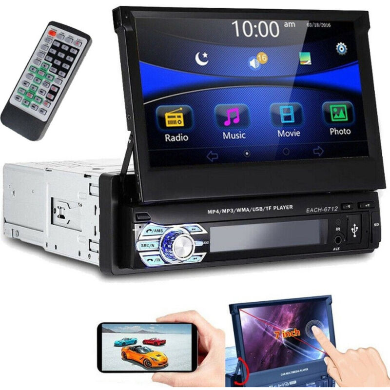 foto del prodotto trade shop traesio autoradio 1 din con schermo a scomparsa 7 stereo auto touch bluetooth gps usb sd 