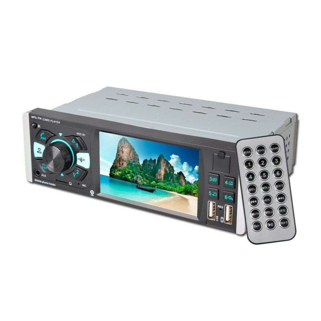 foto del prodotto trade shop traesio autoradio 1 din display tft 4.1 stereo 45wx4 bluetooth usb aux mp3 media 4051ai 