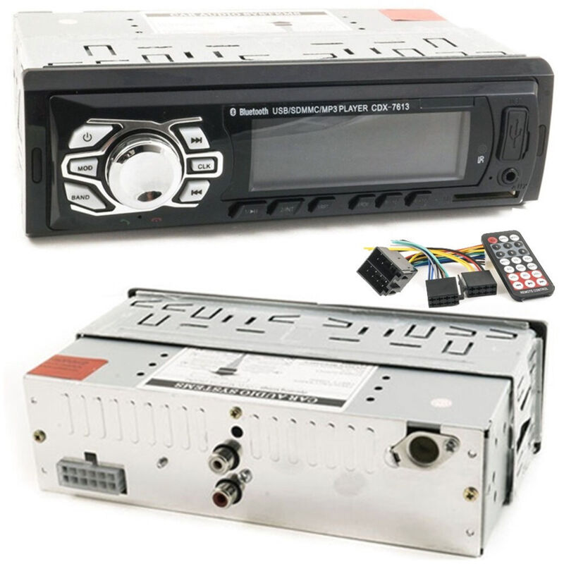 foto del prodotto trade shop traesio autoradio stereo auto bluetooth fm mp3 slot usb sd aux cdx 7613 con telecomando 