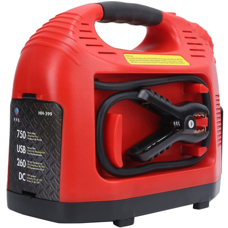 foto del prodotto trade shop traesio avviatore portatile auto 750a 12v compressore d aria inverter porta usb luce led 