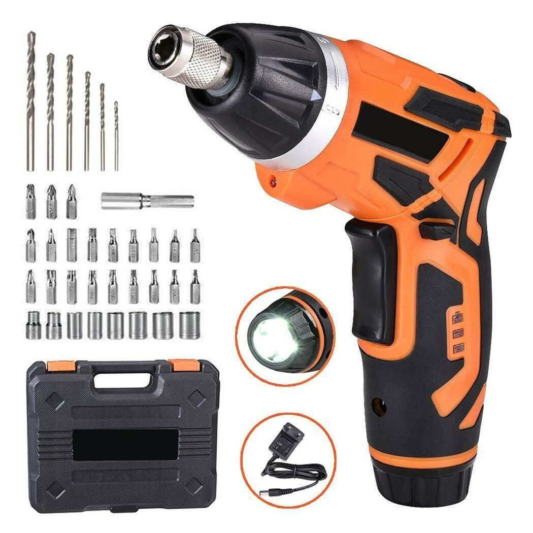 foto del prodotto trade shop traesio avvitatore cacciavite elettrico a batteria trapano con 38 punte e torcia led 