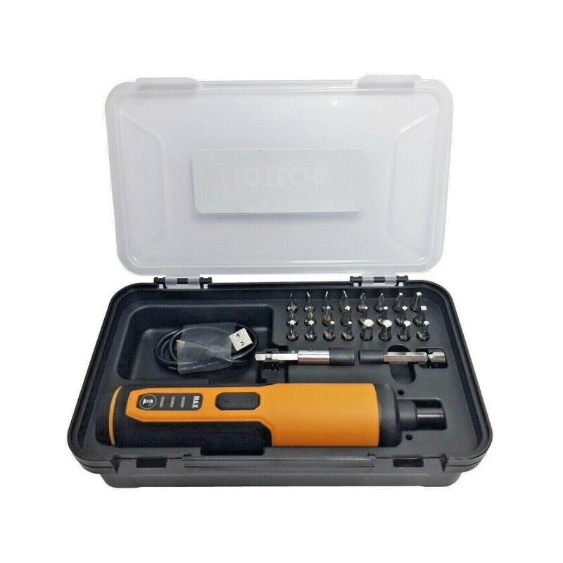 foto del prodotto trade shop traesio avvitatore mini cacciavite elettrico cordless 3.6v 4nm 2 led 26 inserti p800119 
