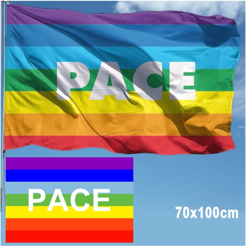 foto del prodotto trade shop traesio bandiera della pace 70x100cm arcobaleno con asola laterale da bastone in tessuto 