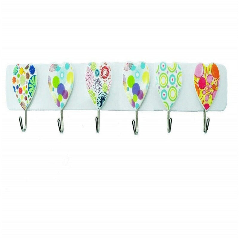 foto del prodotto trade shop traesio barra 6 ganci acciaio cuore adesiva appendini plastica appendi tutto cucina 