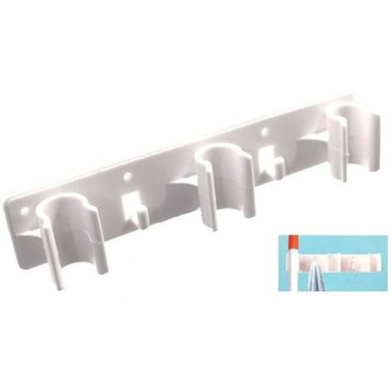 foto del prodotto trade shop traesio barra portascopa porta scope appendi scope 3 posti sostegno murale appendiscope 