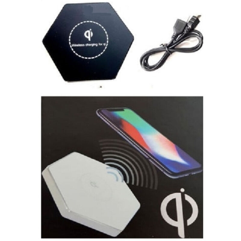 foto del prodotto trade shop traesio base ricarica wireless esagonale qi universale caricabatterie piattaforma ricarica 