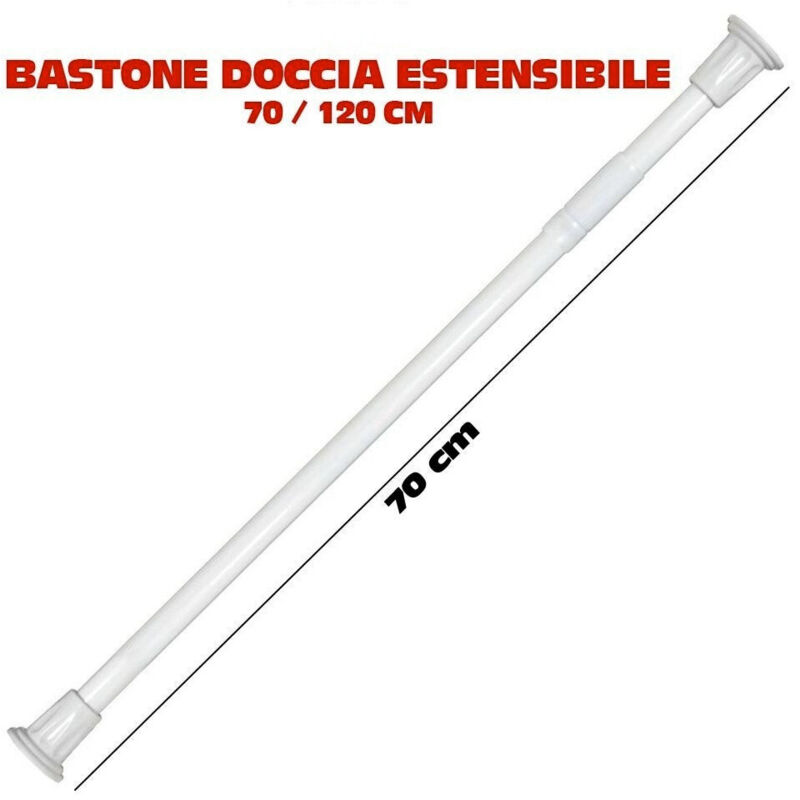 foto del prodotto trade shop traesio - bastone asta telescopica per doccia tenda armadio estensibile da 70 a 120 cm -