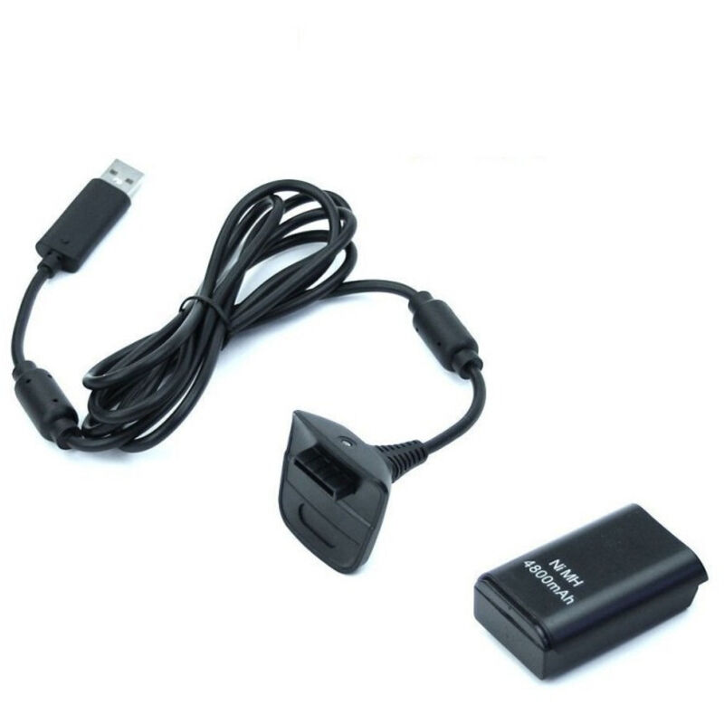 foto del prodotto trade shop traesio batteria e cavo di ricarica per controller xbox 360 nero kit 4800mha 