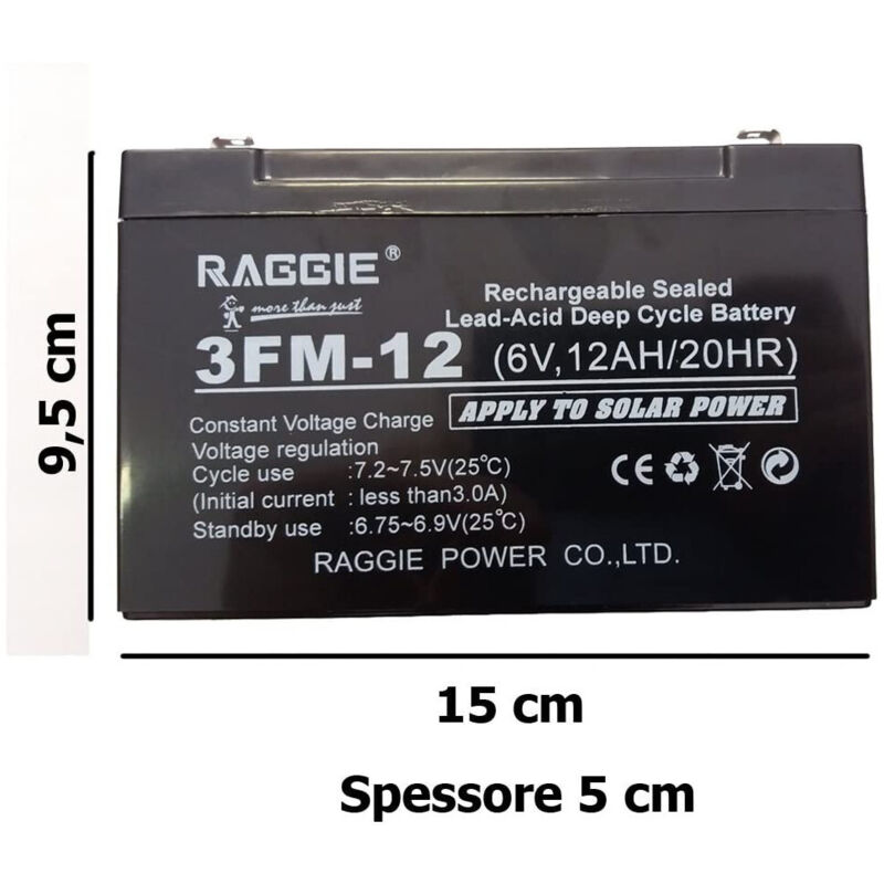 foto del prodotto trade shop traesio - batteria ermetica ricaricabile per gruppo di continuità 6v 12ah attacco faston -