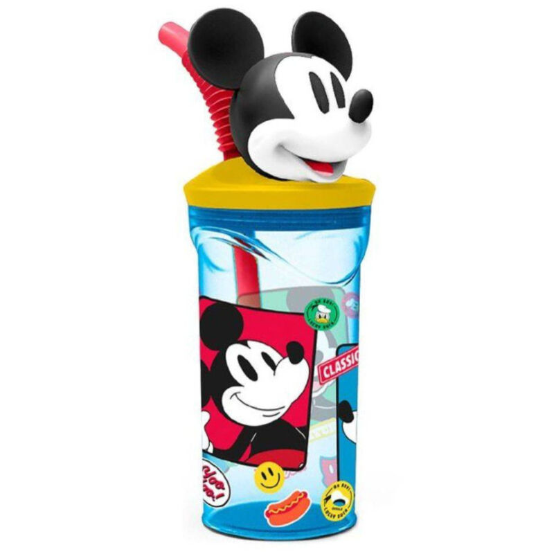 foto del prodotto trade shop traesio bicchiere con cannuccia integrata mickey mouse topolino in 3d capienza 360 ml 