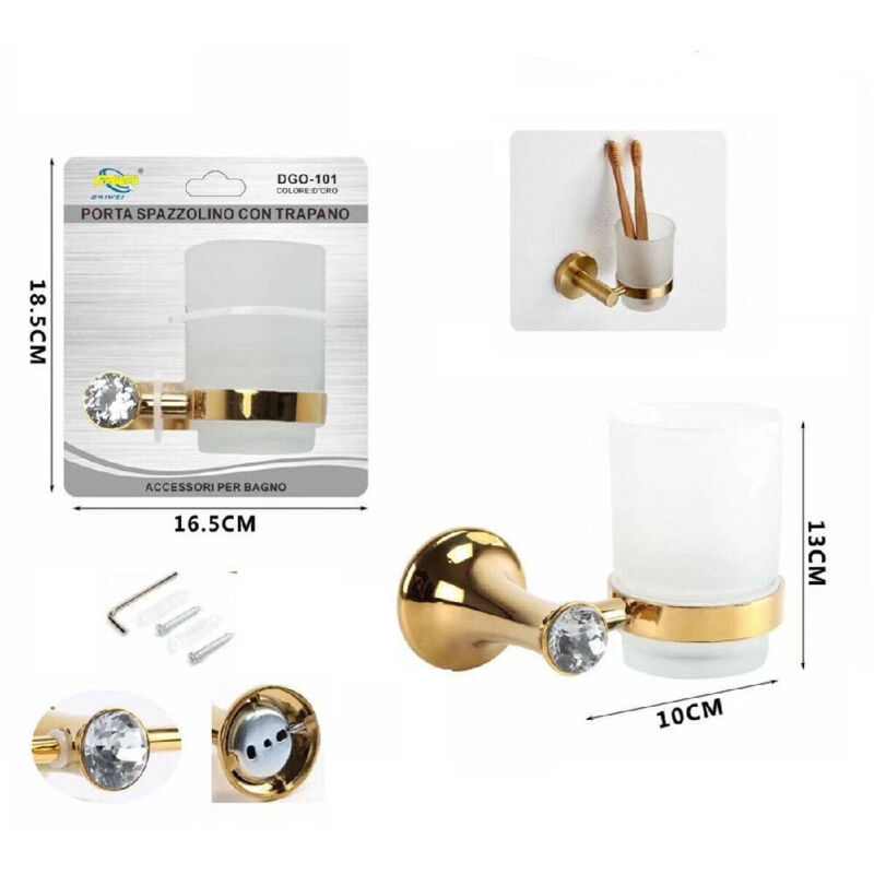 foto del prodotto trade shop traesio bicchiere supporto bagno porta spazzolino denti muro casa dorato oro dgo 101 