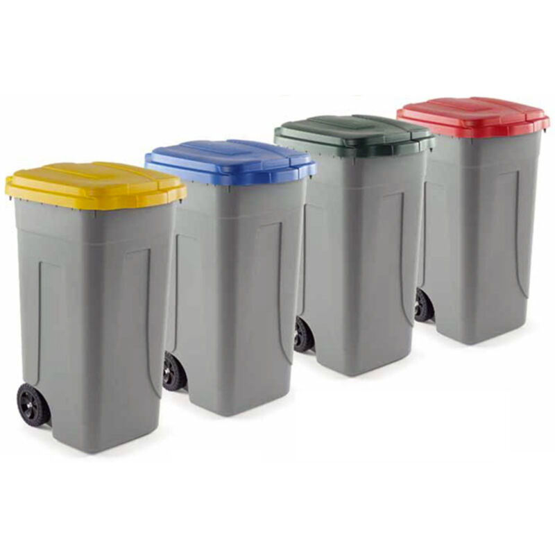 foto del prodotto trade shop traesio bidone raccolta differenziata 100 litri con coperchio colorato e ruote rosso