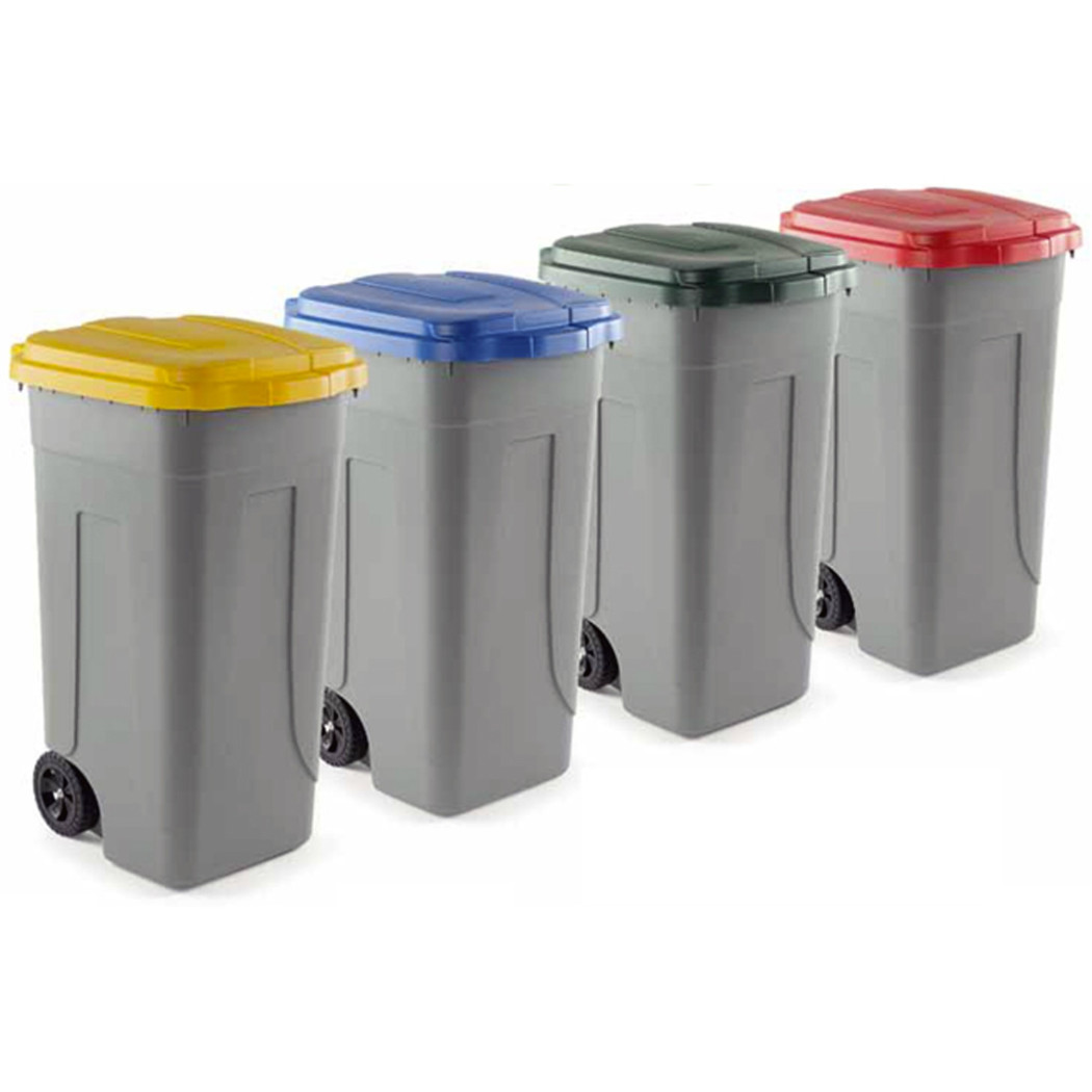 foto del prodotto trade shop traesio bidone raccolta differenziata 100 litri con coperchio colorato e ruote verde
