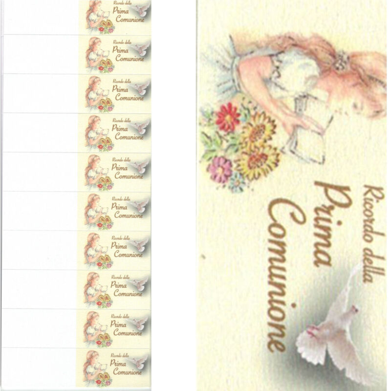 foto del prodotto trade shop traesio - bigliettini per bomboniere prima comunione bambina calice con ostia pretagliati -