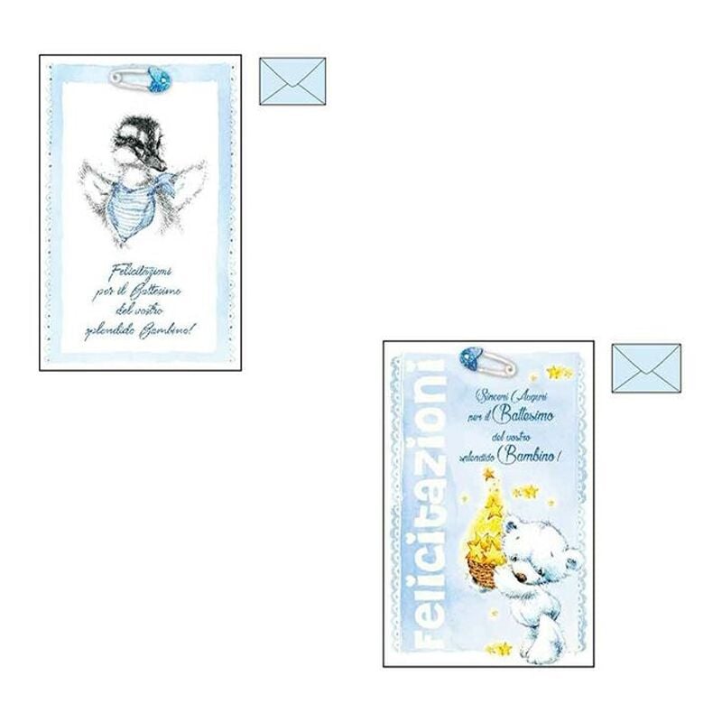 foto del prodotto trade shop traesio biglietto auguri battesimo azzurro bambino glitter nascita congratulazioni busta 