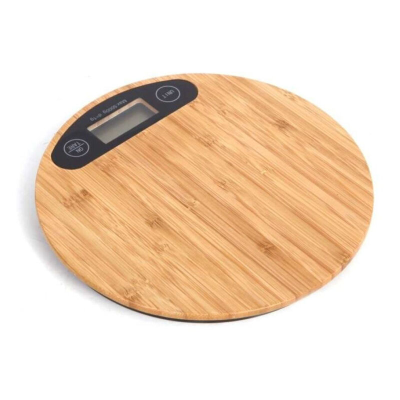 foto del prodotto trade shop traesio bilancia da cucina digitale di precisione con piatto in legno per alimenti dosi 