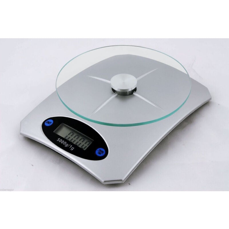 foto del prodotto trade shop traesio bilancia digitale lcd piatto in vetro da cucina elettronica 5 kg tasto tara casa 