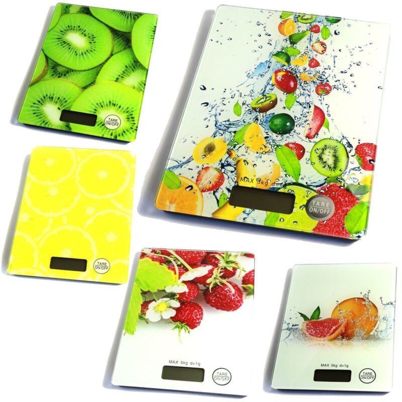 foto del prodotto trade shop traesio bilancia digitale lcd piatto ripiano in vetro da cucina 5kg da1gr a 5kg fantasia 
