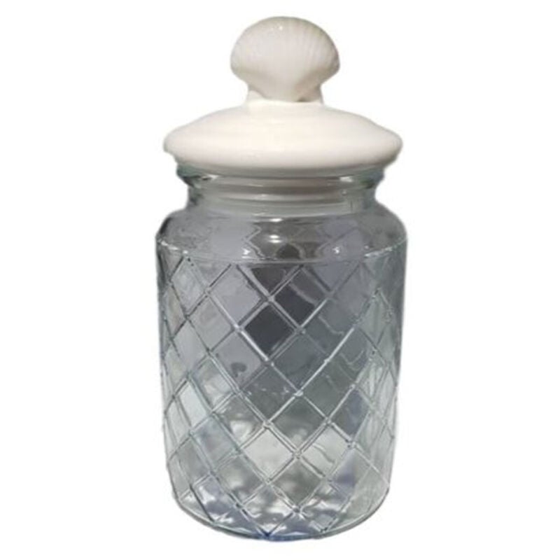 foto del prodotto trade shop traesio biscottiera barattolo in vetro 1 lt con tappo coperchio ceramica conchiglia 