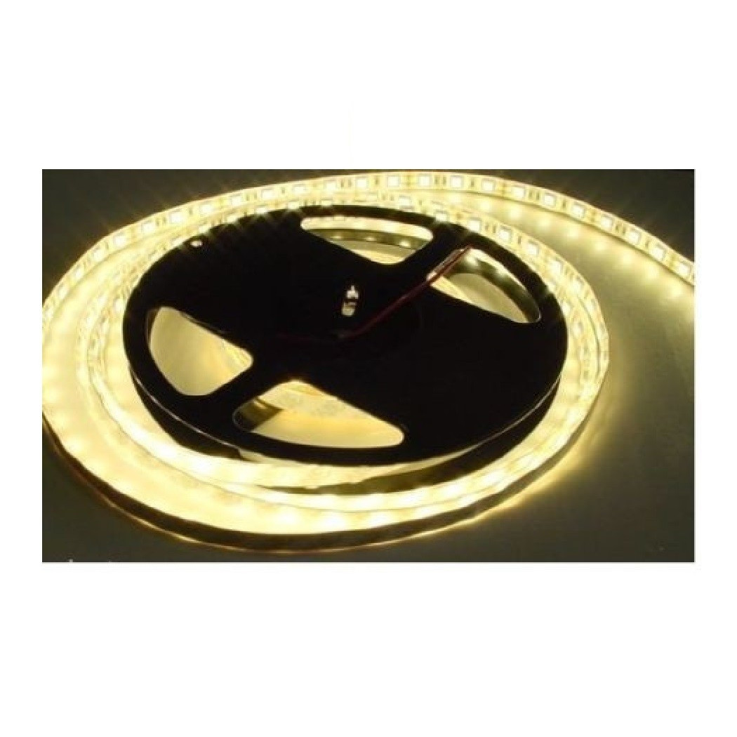 foto del prodotto trade shop traesio bobina striscia led 5050 flessibile 5 mt adesiva luce interno esterno ip65 strip bianco caldo 