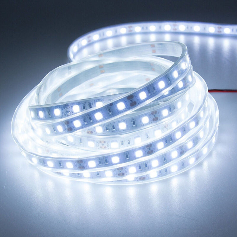 foto del prodotto trade shop traesio - bobina striscia strip led 5050 flessibile 5m adesiva luce interno esterno ip65 - -bianco freddo -