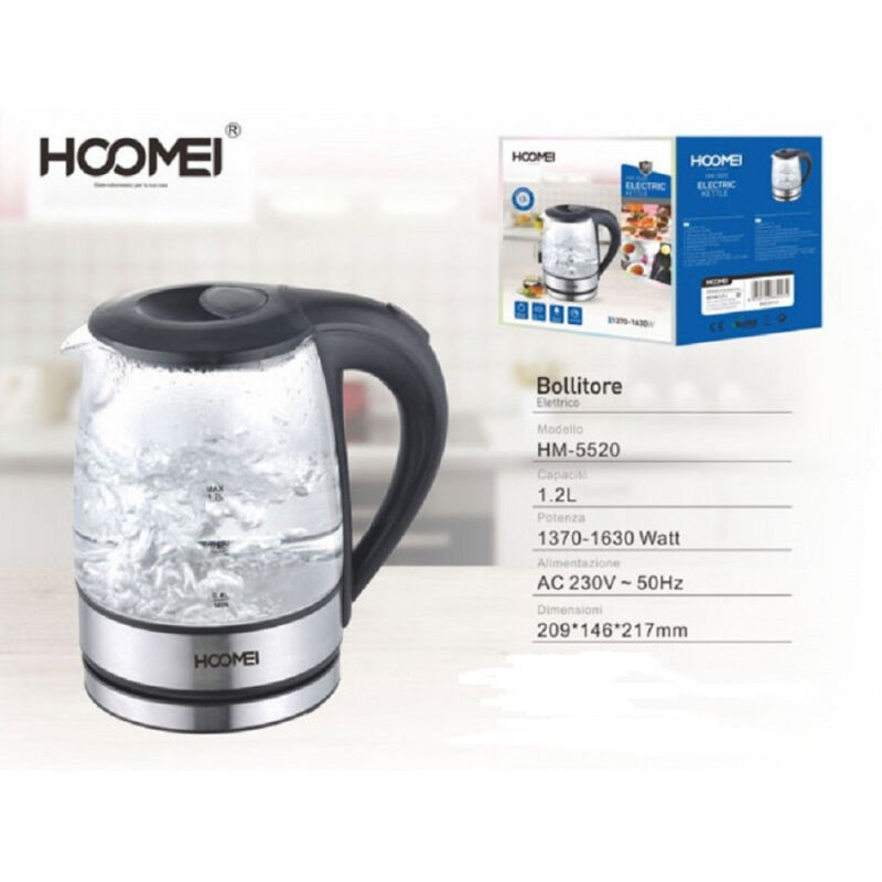 foto del prodotto trade shop traesio bollitore elettrico 1370 1630 watt 1.2 litri con base girevole 360 per tisane 