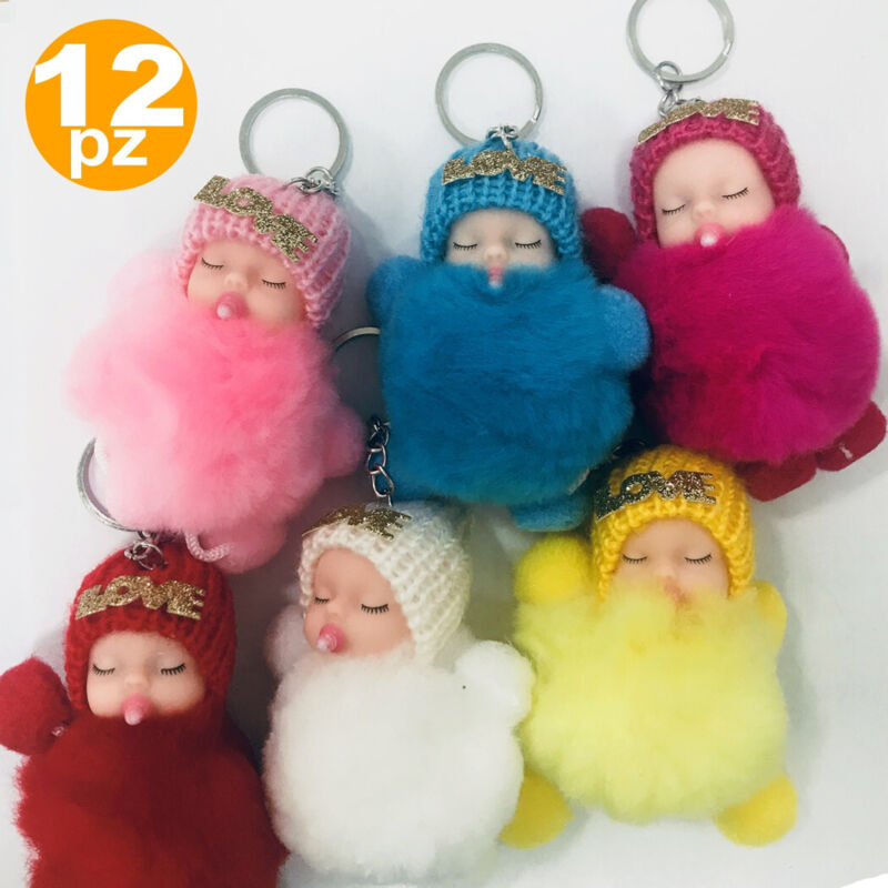 foto del prodotto trade shop traesio bomboniera portachiavi neonato peluche pon pon cuore primo compleanno comunione 