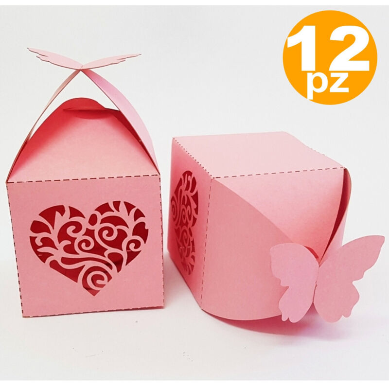foto del prodotto trade shop traesio bomboniera scatola cuore farfalla rosa portaconfetti matrimoni nascita battesimo 