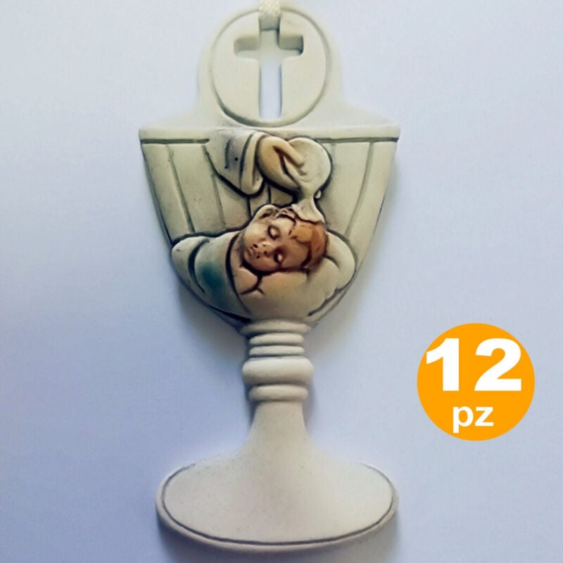 foto del prodotto trade shop traesio bomboniere per battesimo bambino calice acqua santa bianco ceramica appendino 