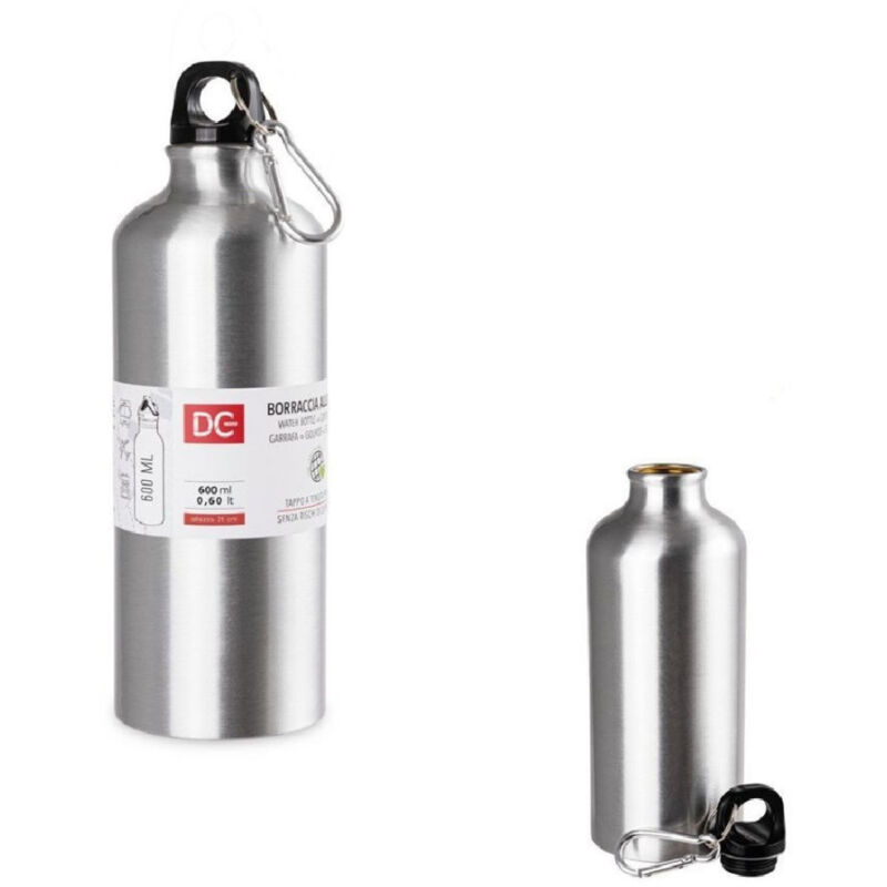 foto del prodotto trade shop traesio borraccia bottiglia in alluminio con moschettone capacit 600ml 7.3x21cm 0224858 