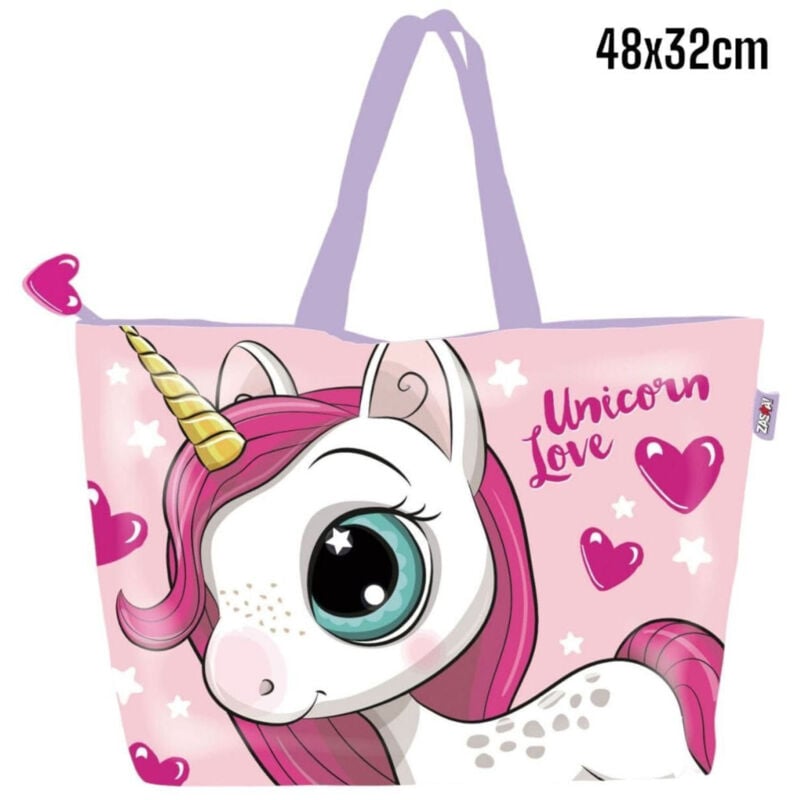 foto del prodotto trade shop traesio - borsa da mare unicorno rosa per donna e bambina shopping bag unicorn love -
