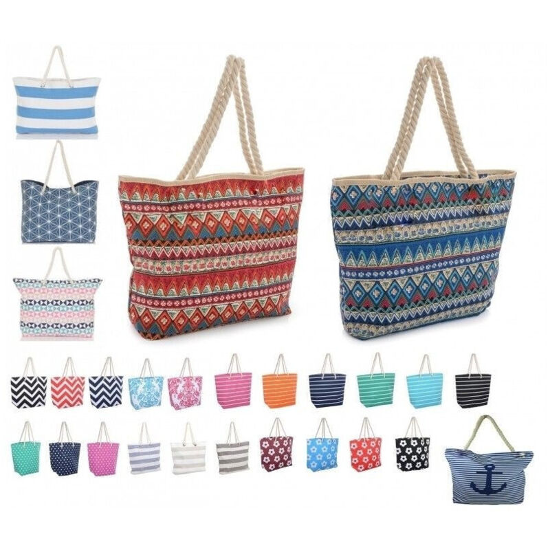 foto del prodotto trade shop traesio borsa da spiaggia 47x32cm casual manici tela retro vintage azteco righe scuola 