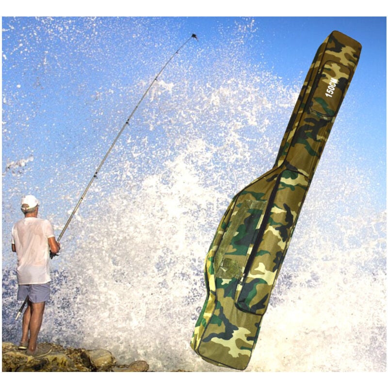 foto del prodotto trade shop traesio - borsa fodero custodia porta canne da pesca 150cm con 2 scomparti zip pieghevole -