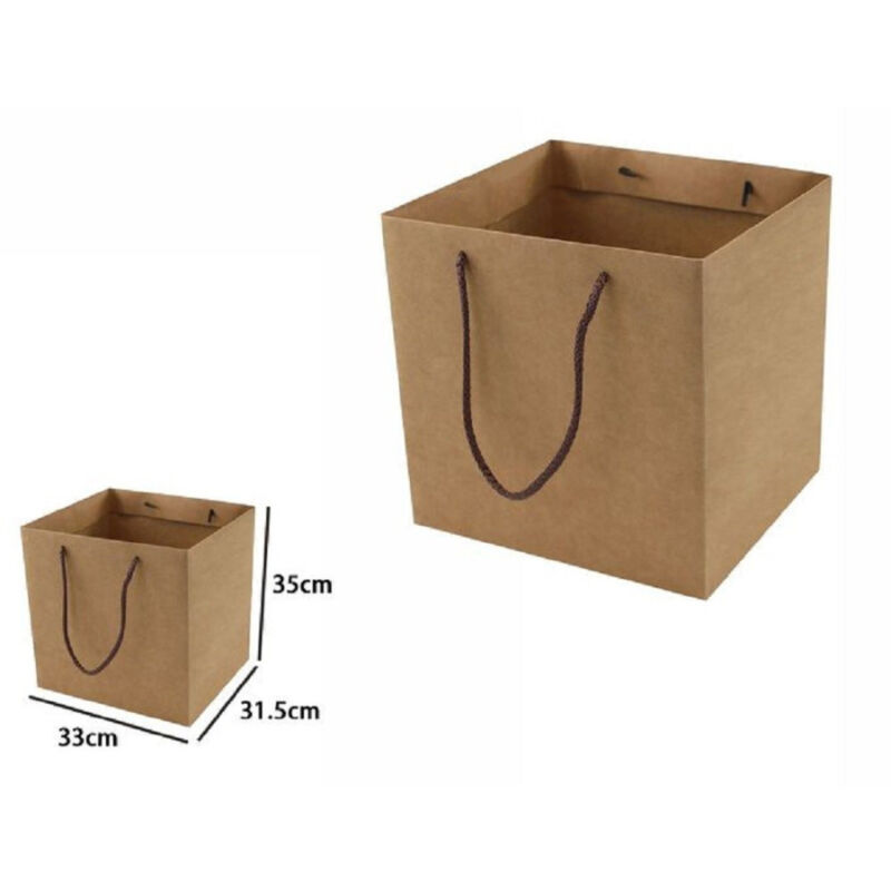 foto del prodotto trade shop traesio busta buste borsa da regalo marrone 33 x 31,5 x 35 cm con manici in corda 69252 