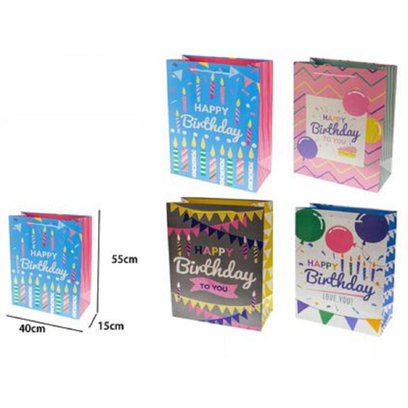 foto del prodotto trade shop traesio busta buste da regalo happy birthday compleanno 55x40x15 cm 69972 vari modelli 