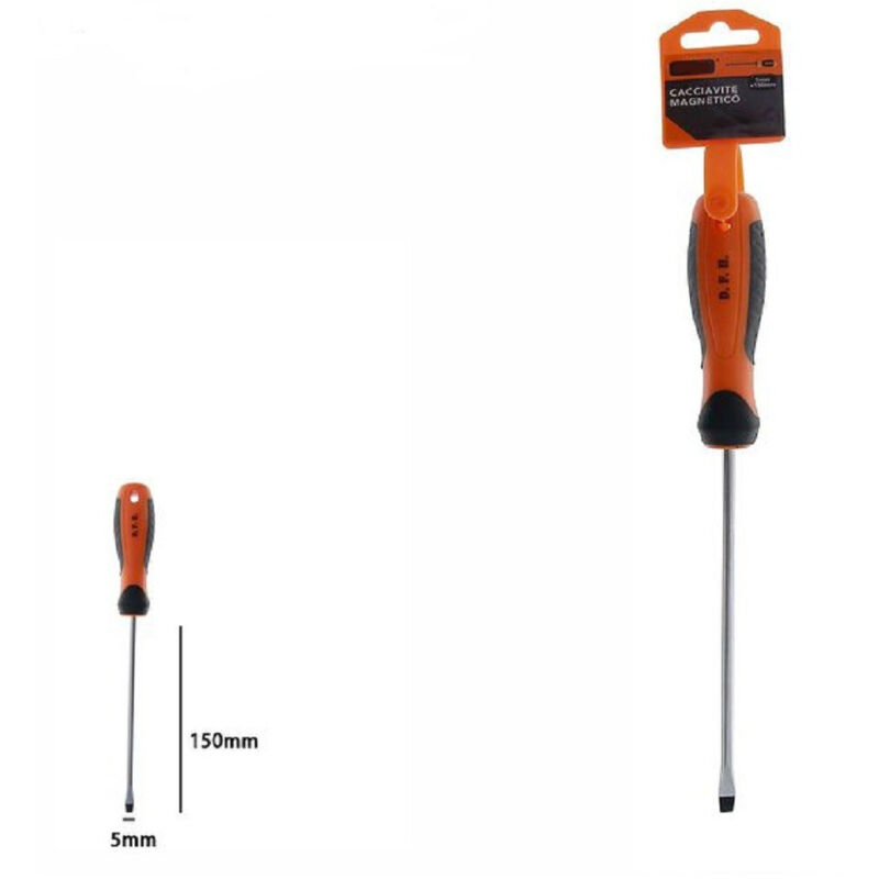 foto del prodotto trade shop traesio cacciavite giravite magnetico punta taglio 5x150 mm impugnatura ergonomica 07430 