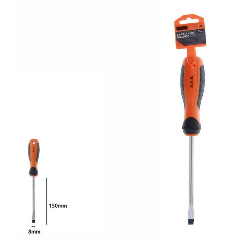 foto del prodotto trade shop traesio cacciavite giravite magnetico punta taglio 8x150mm impugnatura ergonomica 07433 