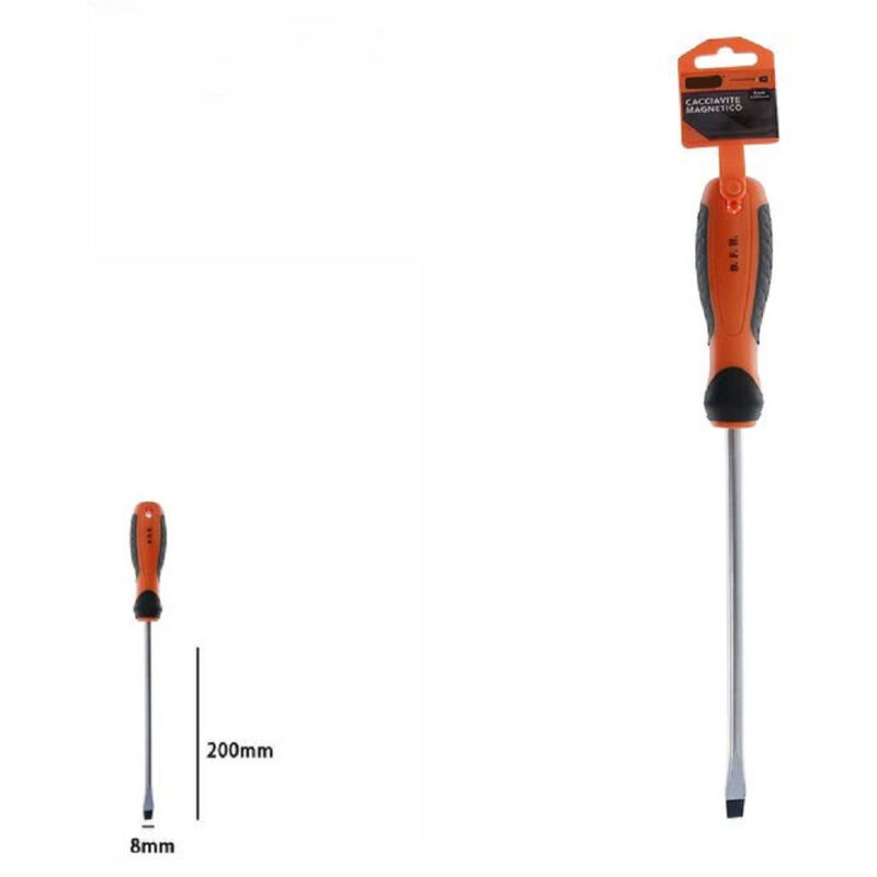 foto del prodotto trade shop traesio cacciavite giravite magnetico punta taglio 8x200mm impugnatura ergonomica 07434 