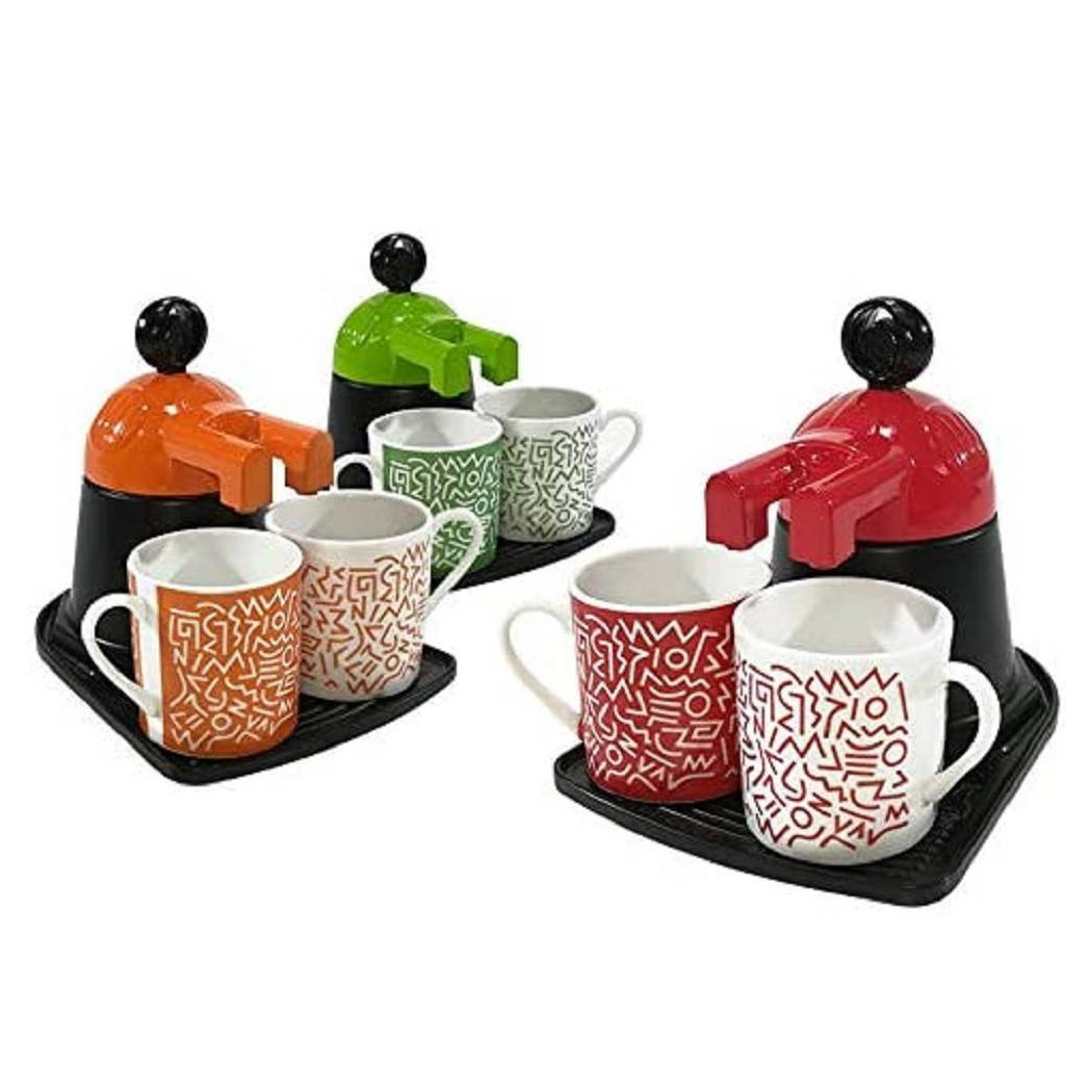 foto del prodotto trade shop traesio caffettiera mini express con 2 tazze in ceramica caffe colori assortiti 