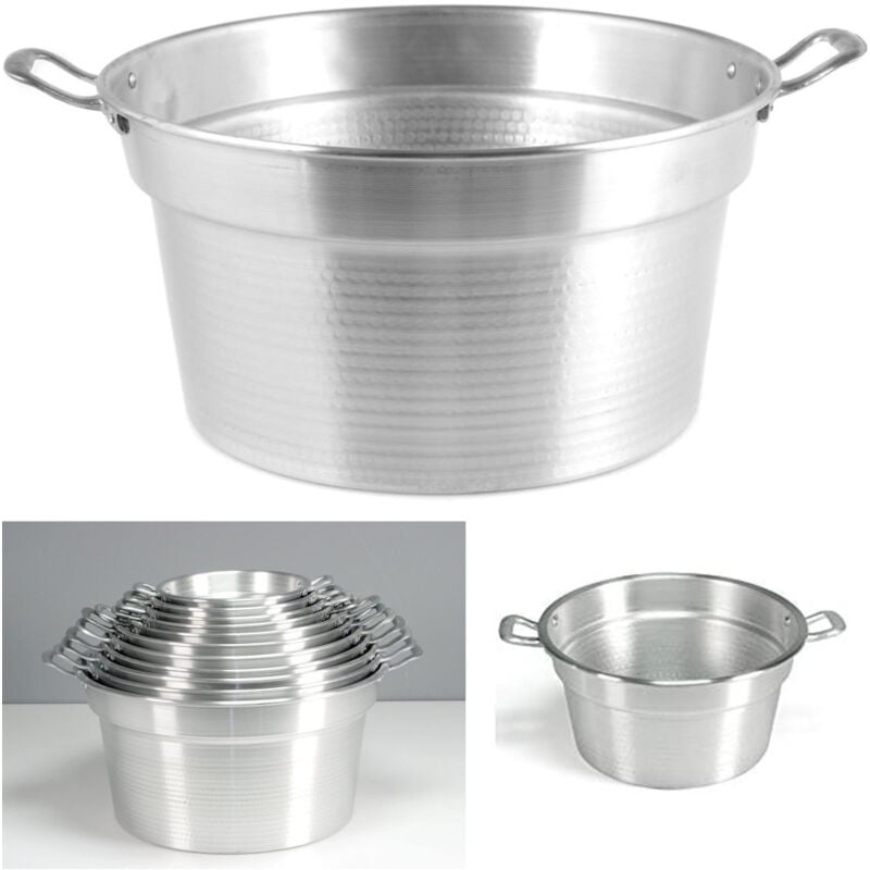 foto del prodotto trade shop traesio caldaia pentolone in alluminio pesante con manici spazzolata grigio per conserve diametro 34cm 